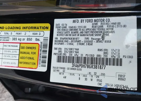 2016 Ford Fusion Se из США, поврежденный, VIN 3FA6P0H78GR381877